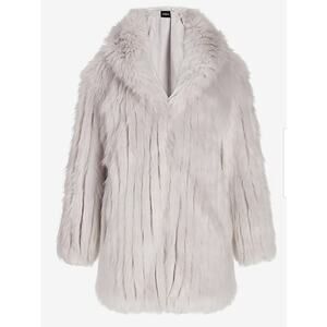 Express x You NEW Size Large Oversized Faux Fur Jacket Coat Silver and White